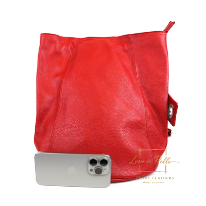 Fold-over Pebbled Leather Backpack