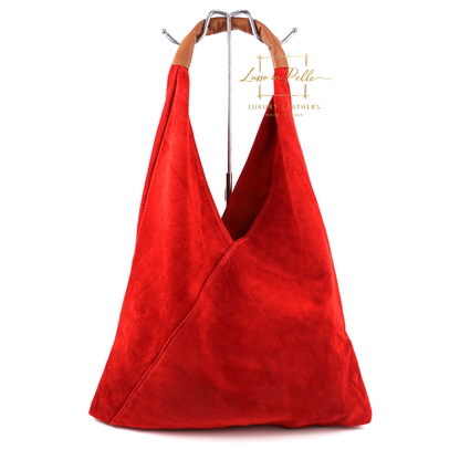 Milano Italian Suede Slouch Hobo Bag with Tan Leather Handle