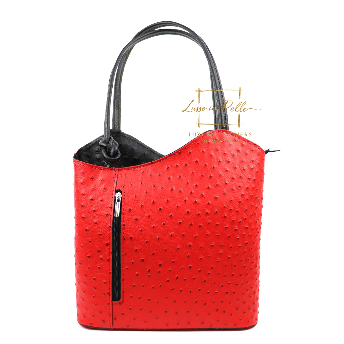 Ostrich Italian Leather Convertible Shoulder Bag Backpack