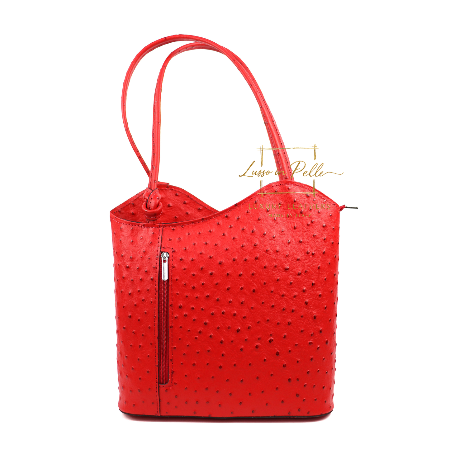 Ostrich Italian Leather Convertible Shoulder Bag Backpack