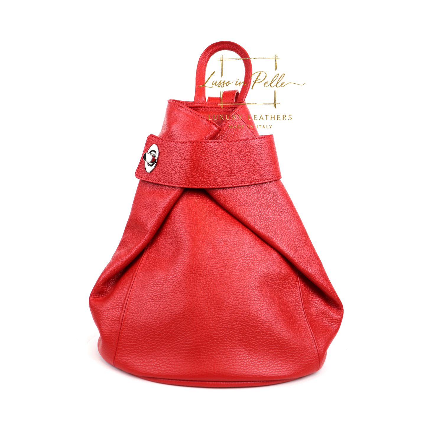 Fold-over Pebbled Leather Backpack