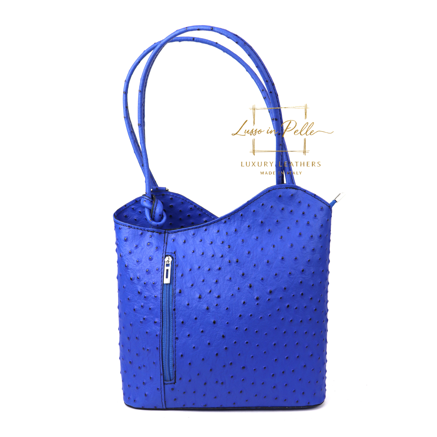 Ostrich Italian Leather Convertible Shoulder Bag Backpack