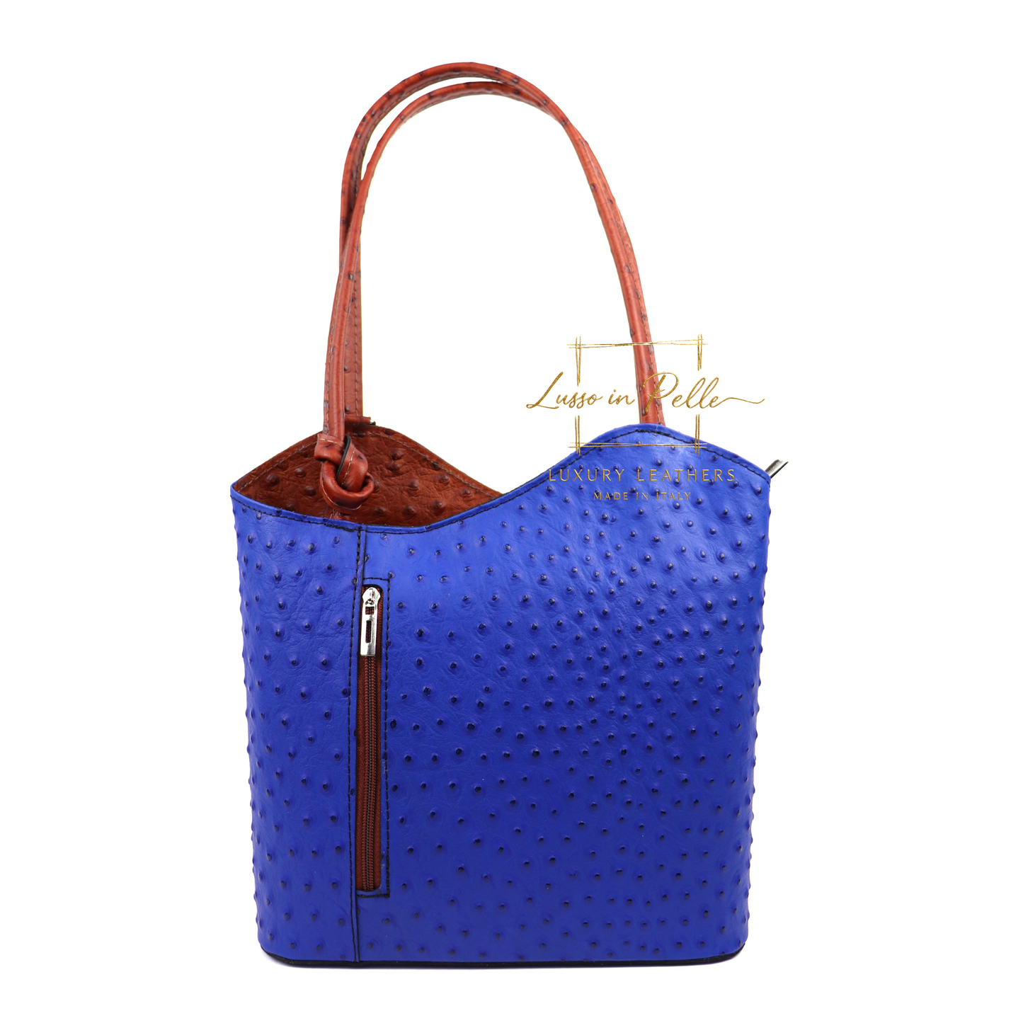 Ostrich Italian Leather Convertible Shoulder Bag Backpack