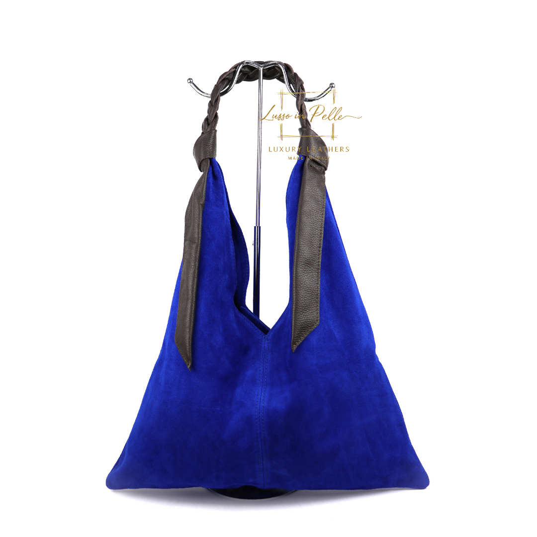 Suede Hobo Bag with Braided Leather Strap
