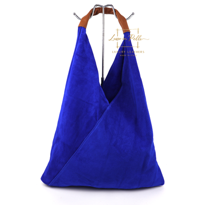 Milano Italian Suede Slouch Hobo Bag with Tan Leather Handle