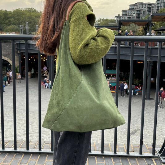 Large suede Hobo Bag with Tan Handle