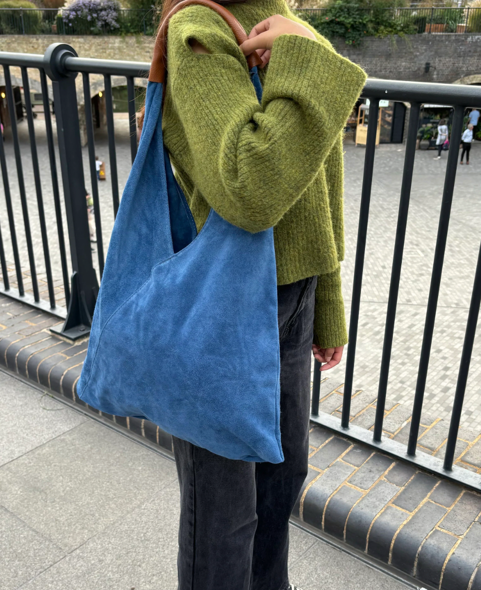 Large suede Hobo Bag with Tan Handle