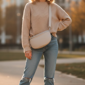 Medium Genuine Grain Leather Bumbag with Silver Hardware