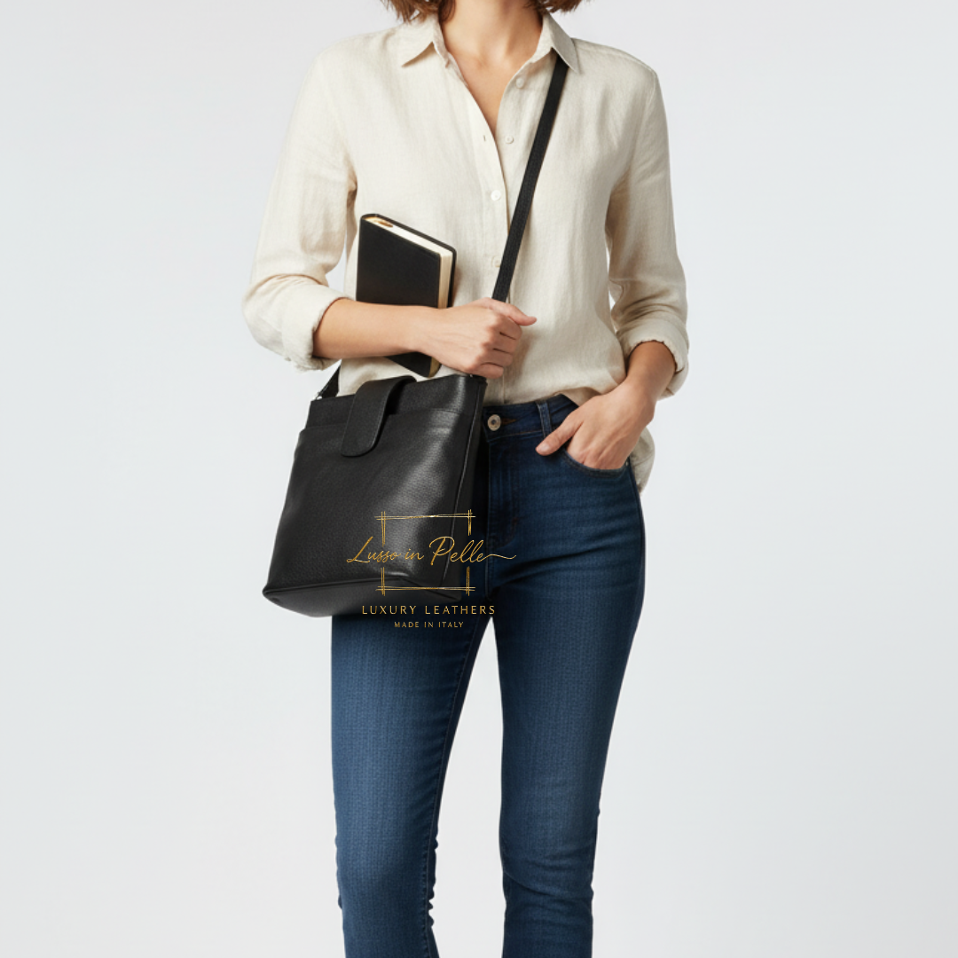 Italian Leather Shoulder/Crossbody Bag with Adjustable Straps