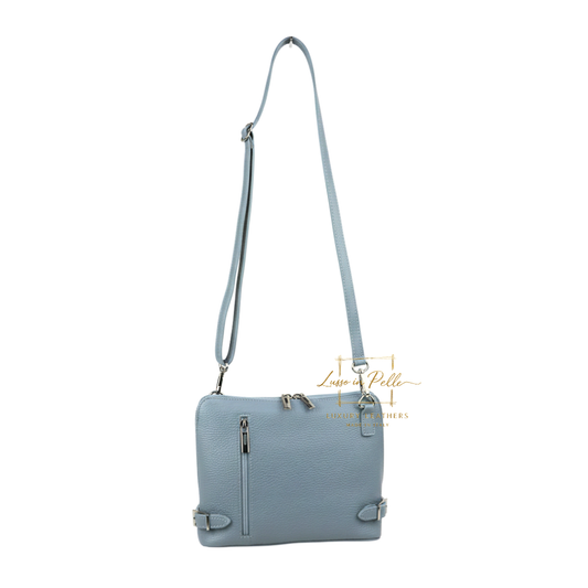 Rectangular Structured Italian Grain Leather Crossbody Bag with Adjustable Straps