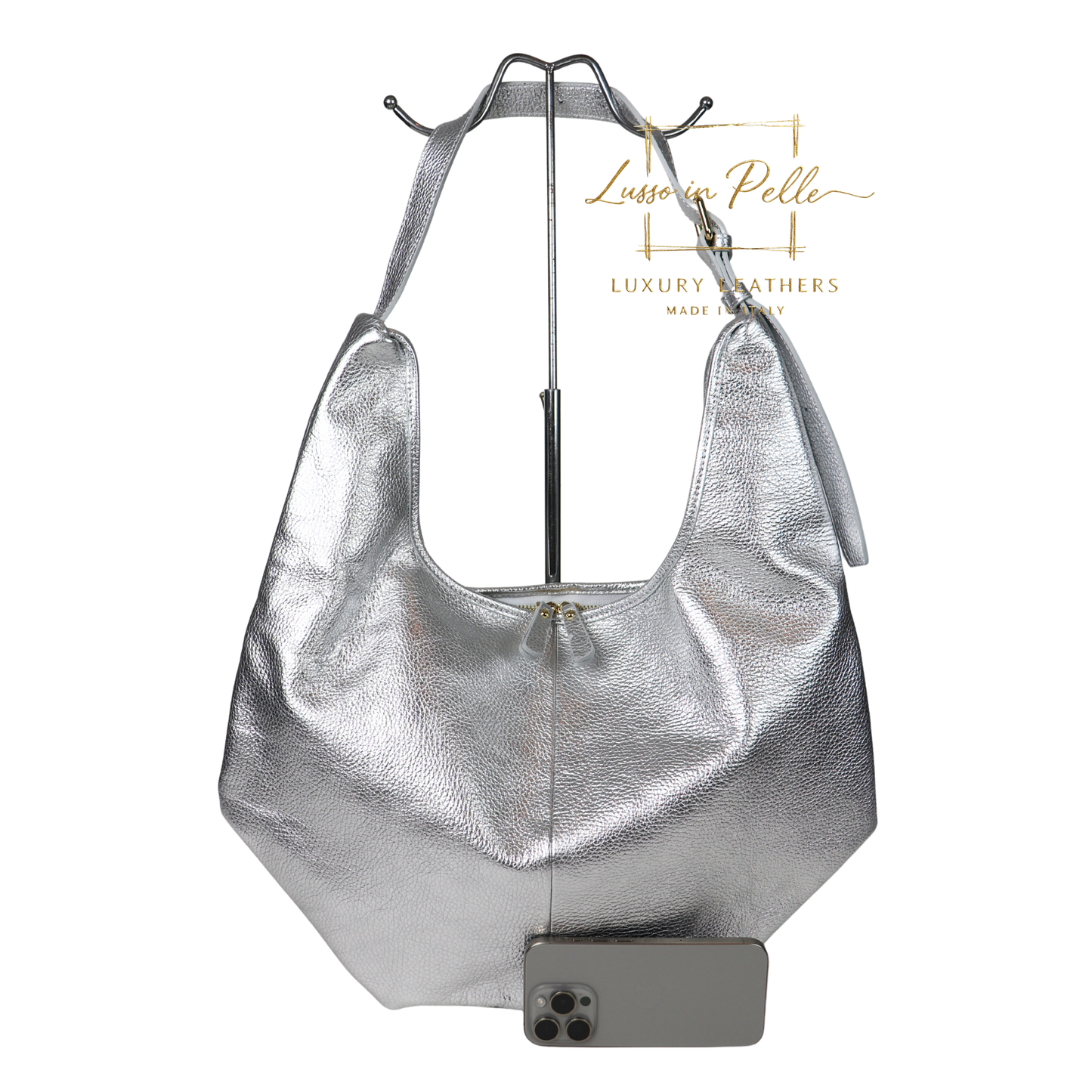 Pebbled Leather Hobo Shoulder Bag with Adjustable Strap