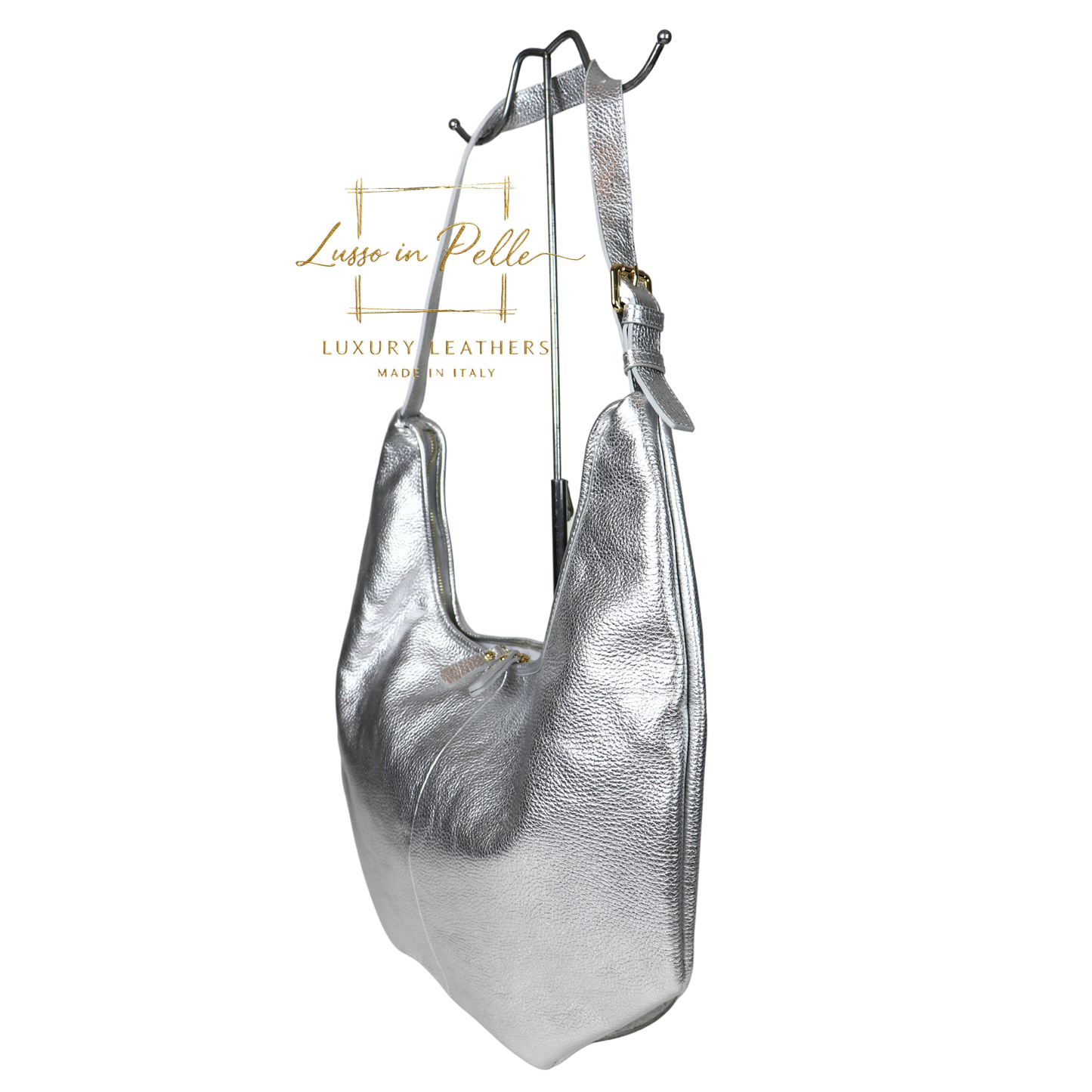 Pebbled Leather Hobo Shoulder Bag with Adjustable Strap