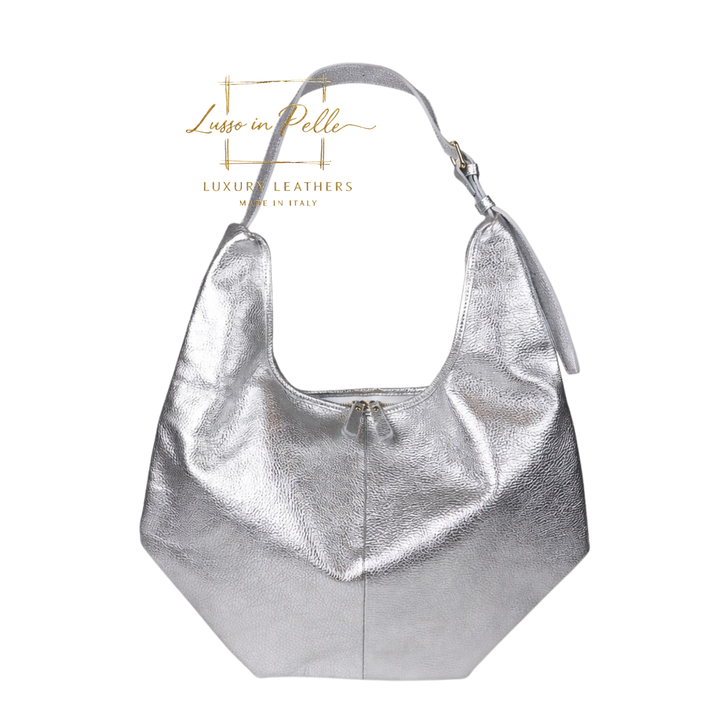 Pebbled Leather Hobo Shoulder Bag with Adjustable Strap