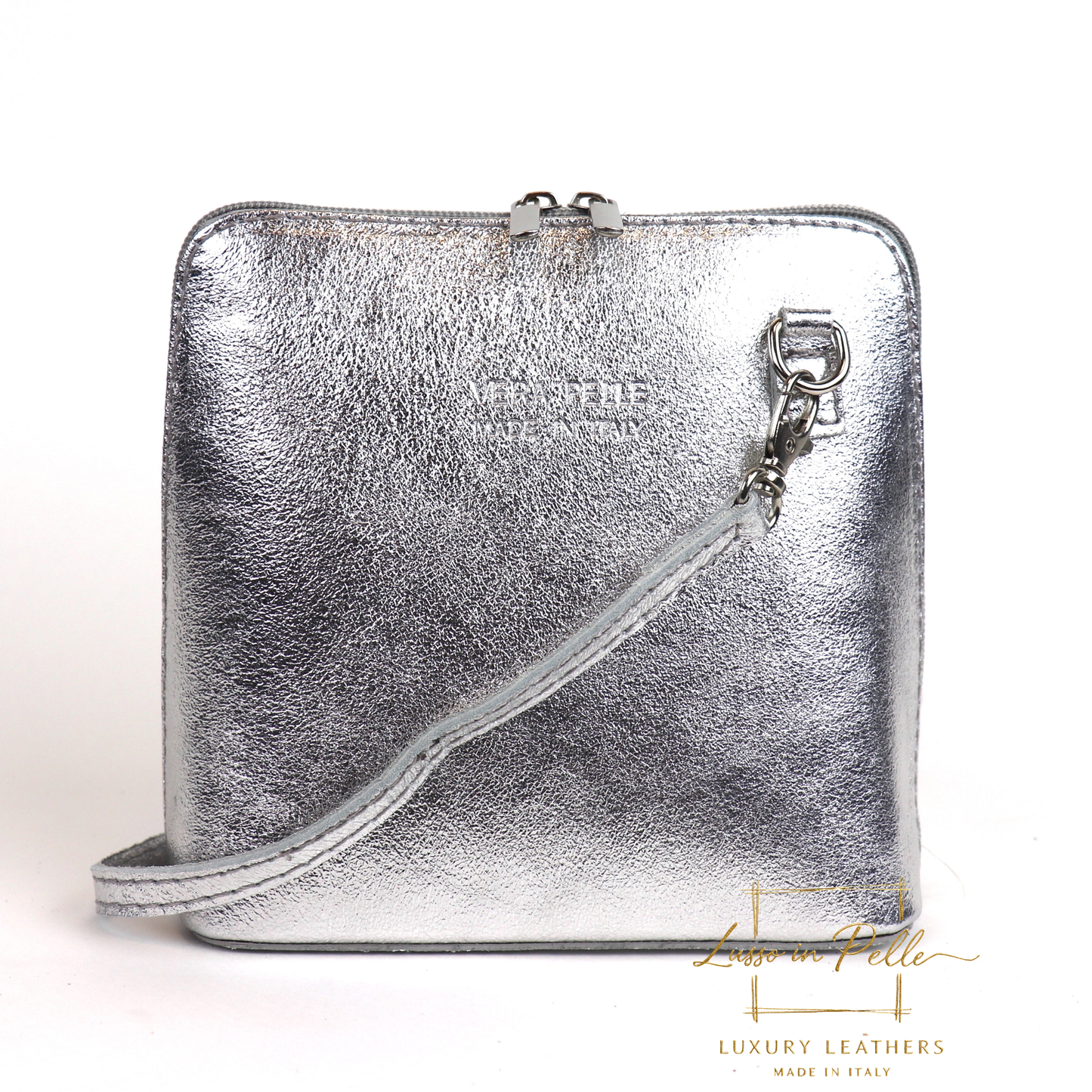 Ella Small Metallic Genuine Italian Leather Handbag with Detachable Straps