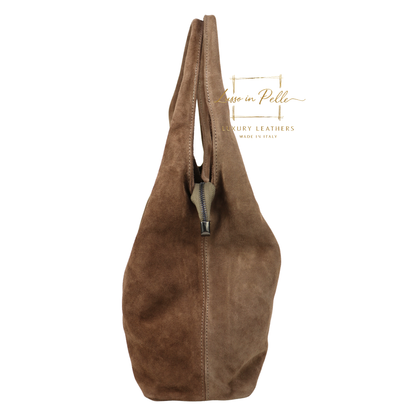 Lusso Double Handle Large Suede Shoulder Tote