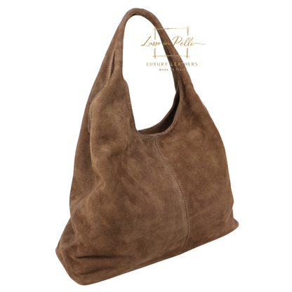 Lusso Double Handle Large Suede Shoulder Tote
