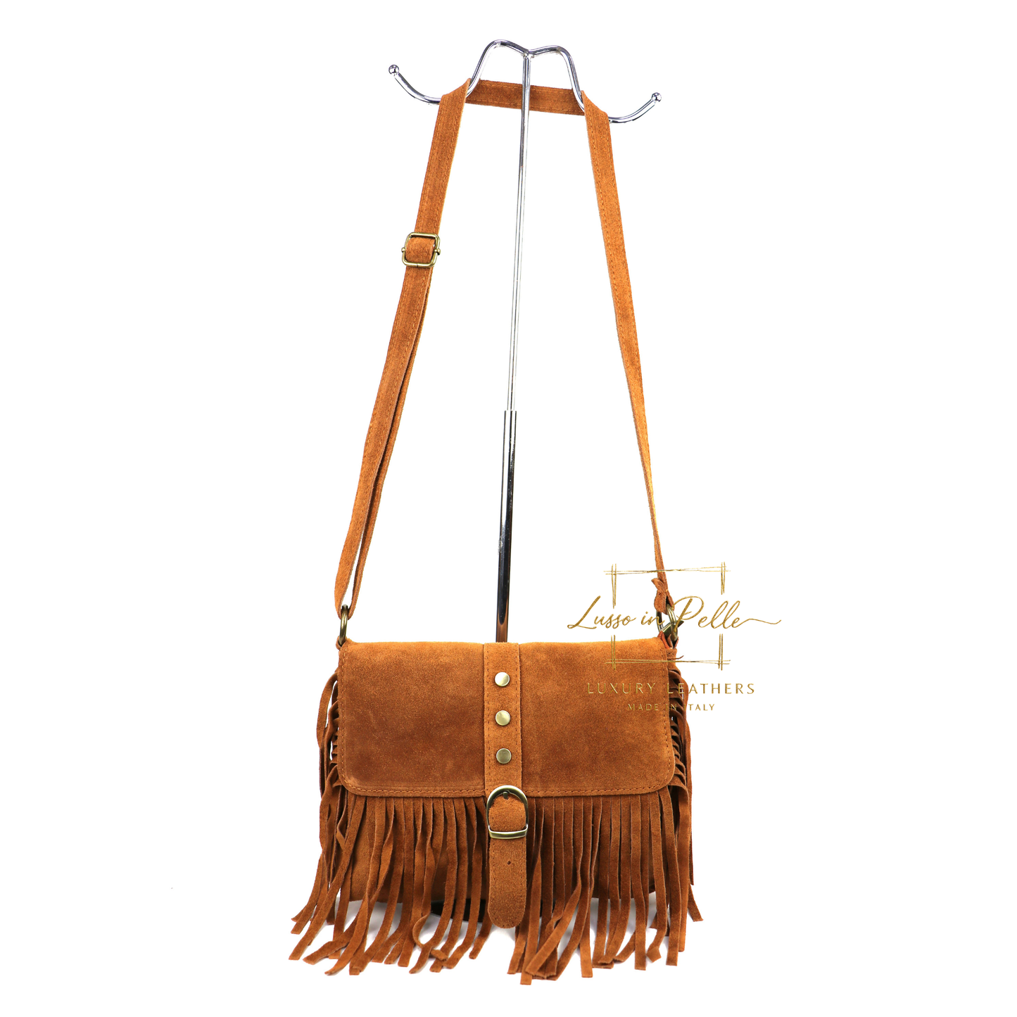 Fringe Suede Crossbody Bag with Adjustable Straps