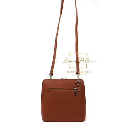 Small Suede Front Grain Leather Handbag with Detachable Straps