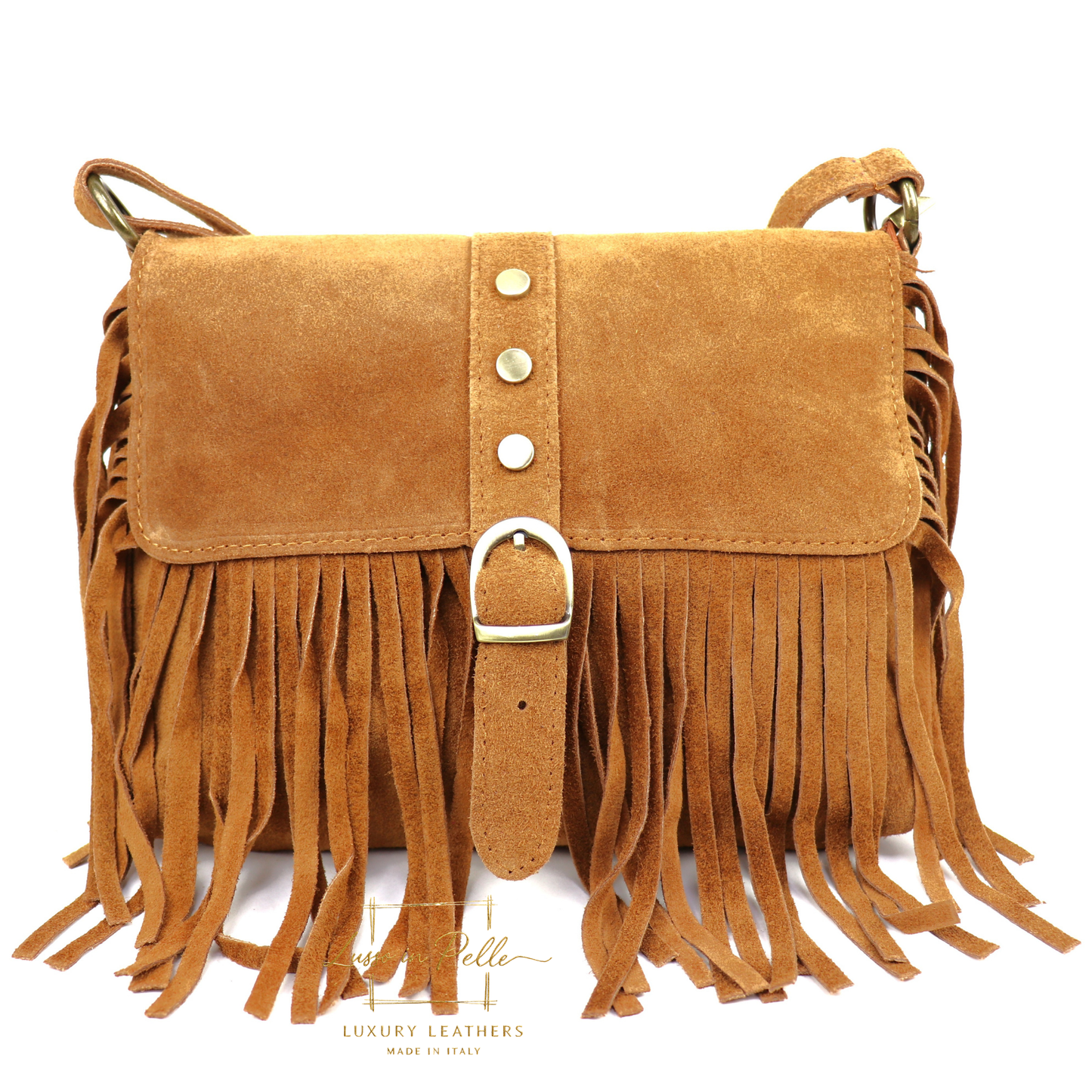 Fringe Suede Crossbody Bag with Adjustable Straps