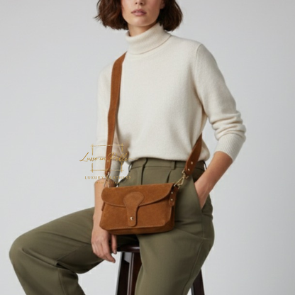 Small Suede Crossbody Bag with Wide Adjustable Strap