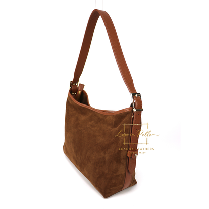 Medium Suede Handbag with Adjustable Leather Straps