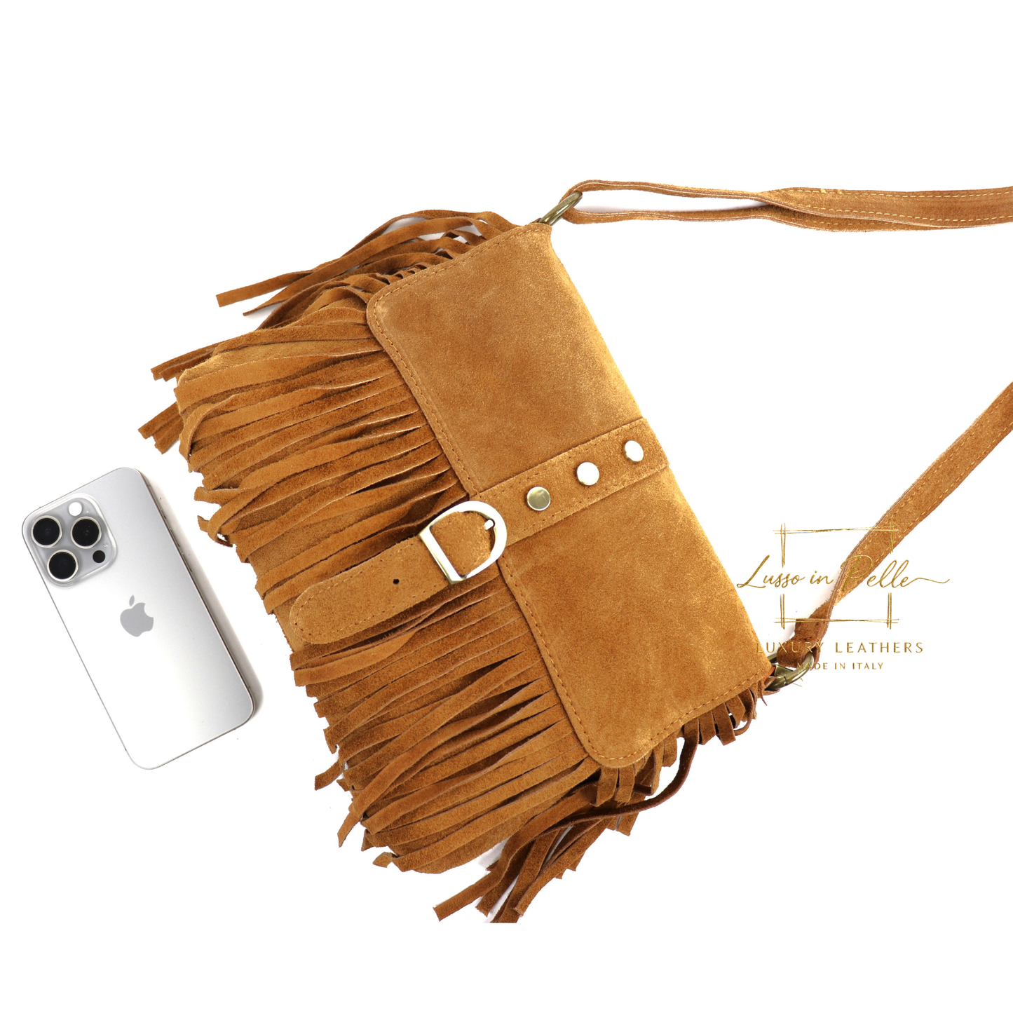 Fringe Suede Crossbody Bag with Adjustable Straps