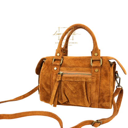 Small Suede Top Handle Crossbody Bag – Soft Genuine Leather Handbag with Detachable Strap