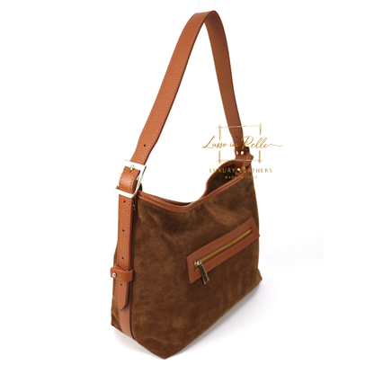 Medium Suede Handbag with Adjustable Leather Straps