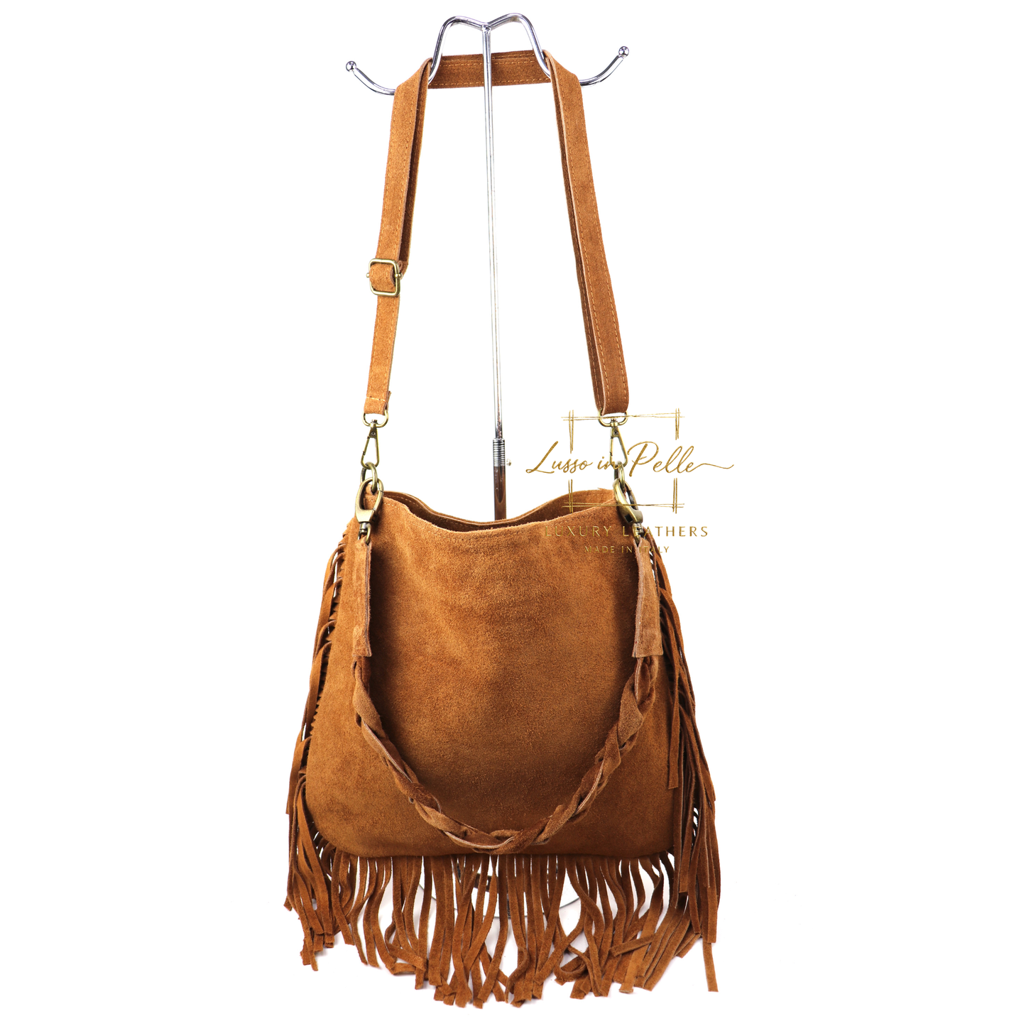 Marina Suede Shoulder/Crossbody Bag with Fringe