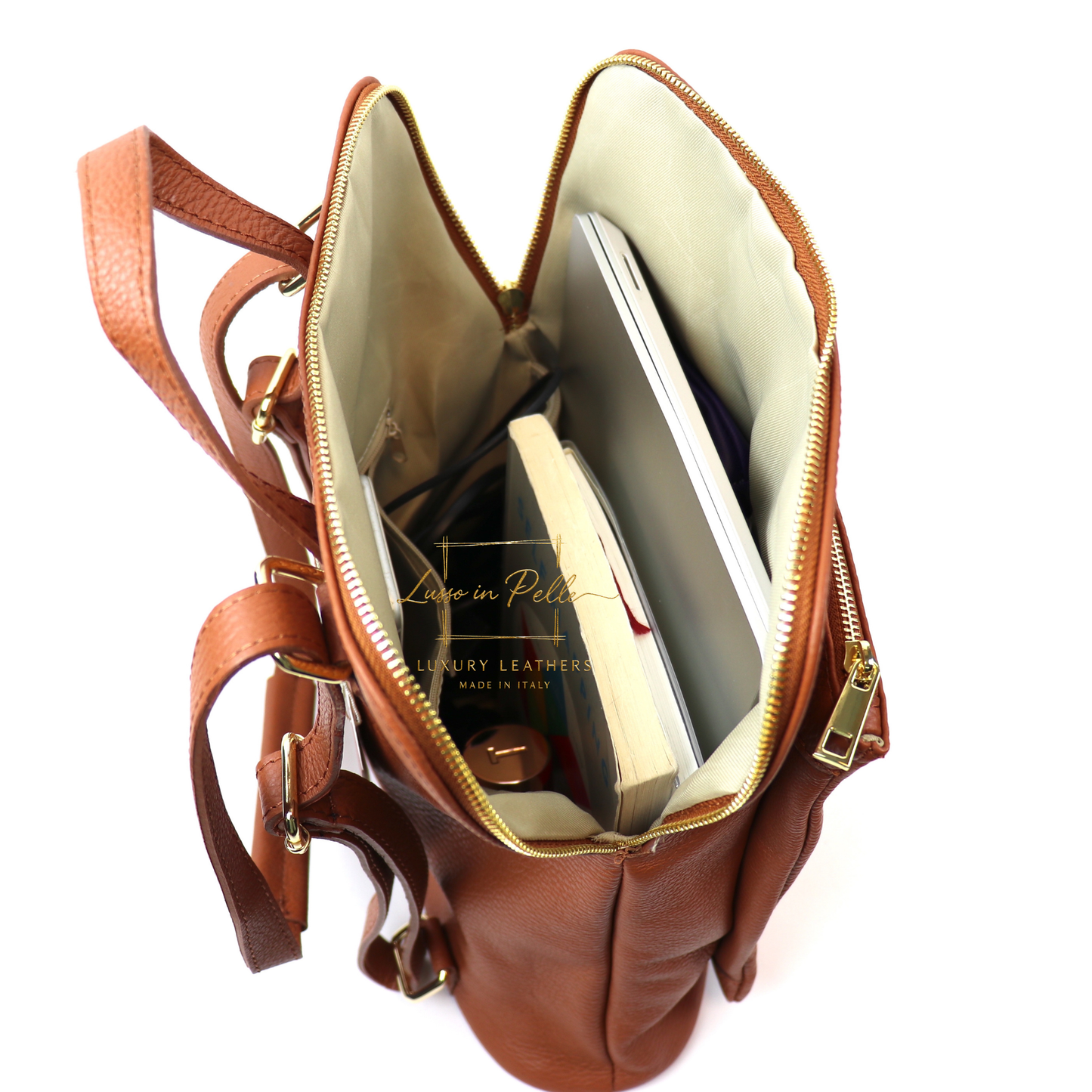 Large Versatile Italian Pebbled Leather Backpack & Crossbody Bag