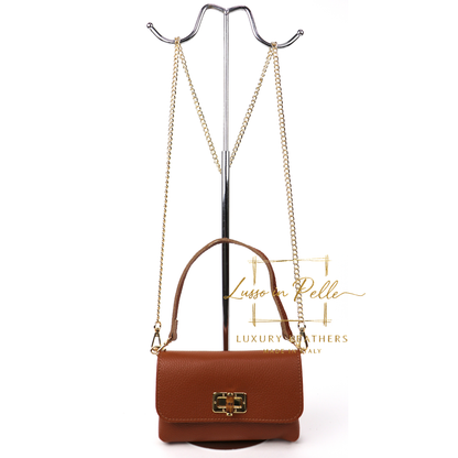 Small Pebbled Leather Clutch/Shoulder/Crossbody Bag with Bamboo-Style Clasp