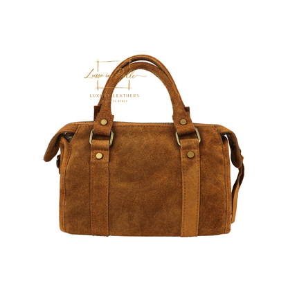 Small Suede Top Handle Crossbody Bag – Soft Genuine Leather Handbag with Detachable Strap