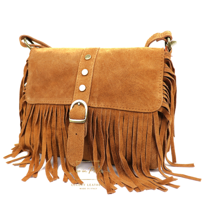Fringe Suede Crossbody Bag with Adjustable Straps
