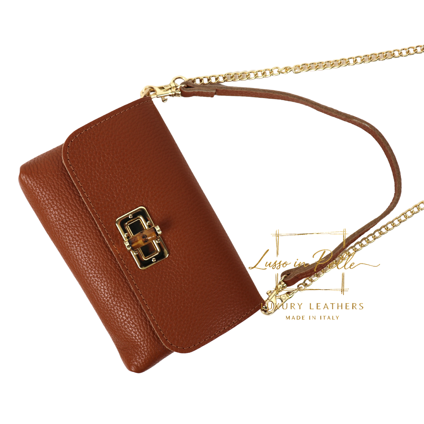 Small Pebbled Leather Clutch/Shoulder/Crossbody Bag with Bamboo-Style Clasp