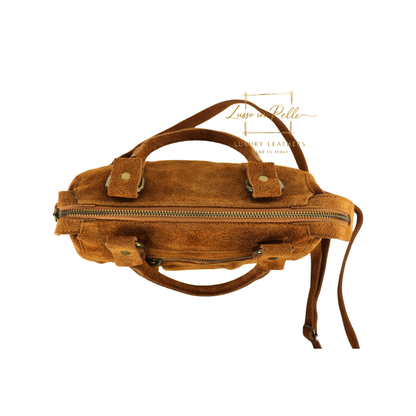 Small Suede Top Handle Crossbody Bag – Soft Genuine Leather Handbag with Detachable Strap
