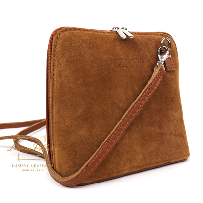 Small Suede Front Grain Leather Handbag with Detachable Straps
