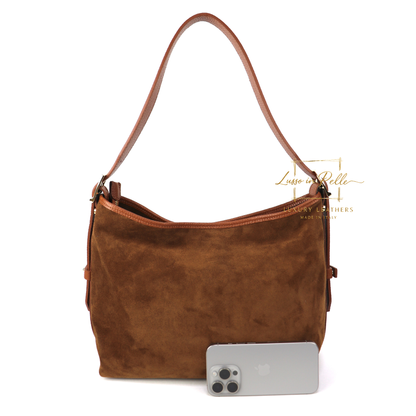Medium Suede Handbag with Adjustable Leather Straps