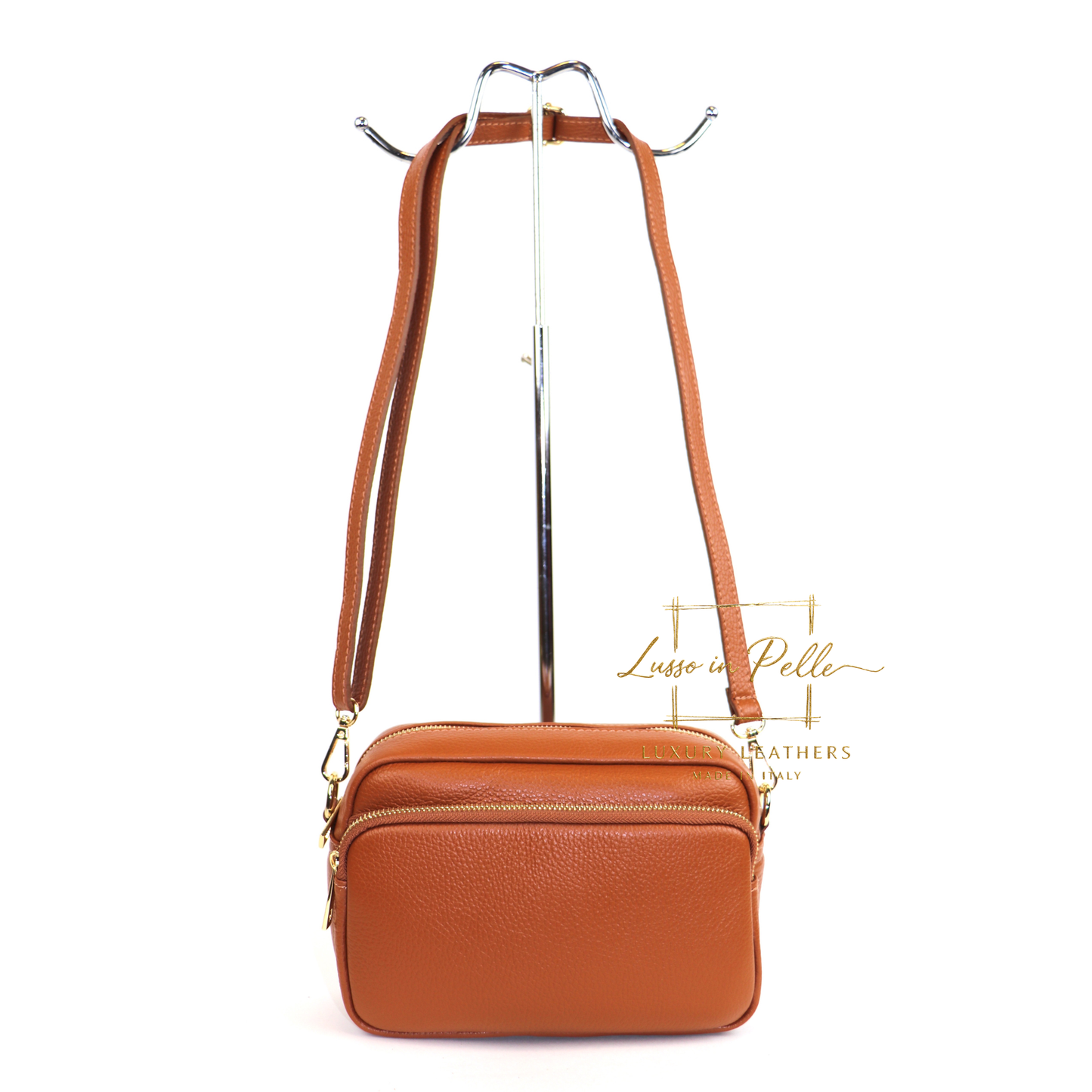 Double Zip Genuine Italian Leather Handbag