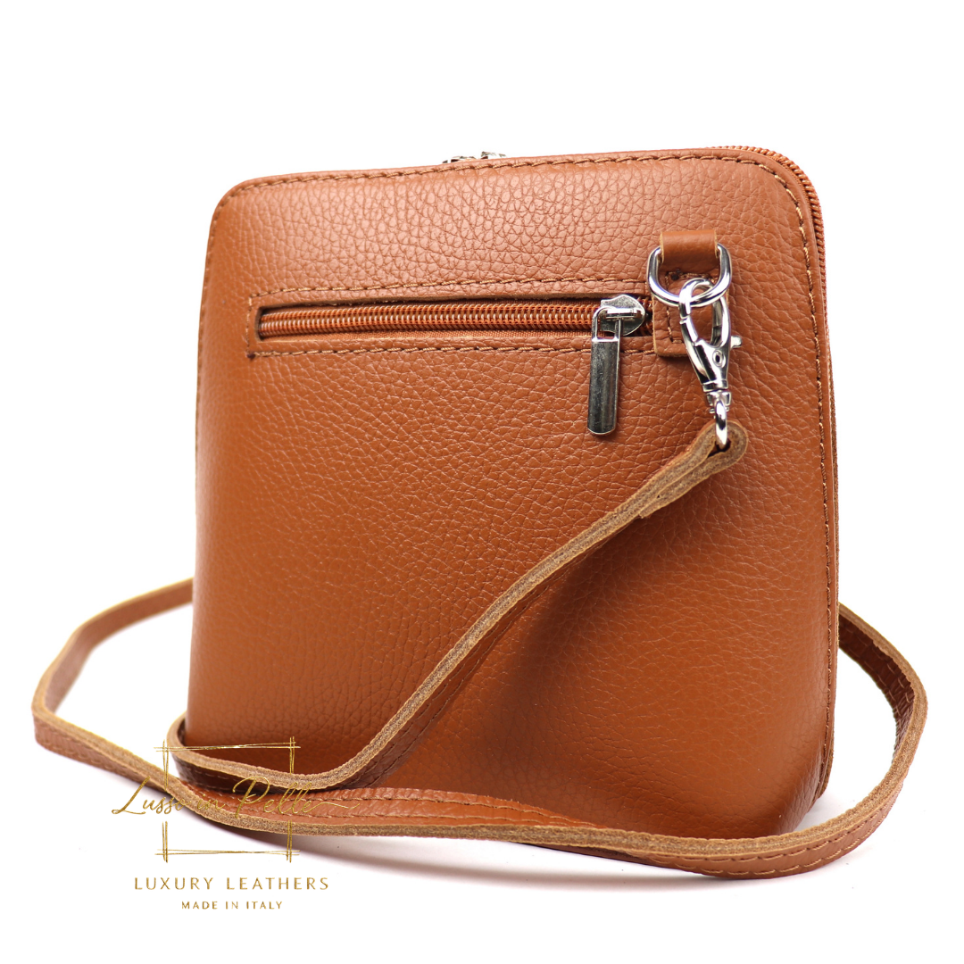 Small Suede Front Grain Leather Handbag with Detachable Straps