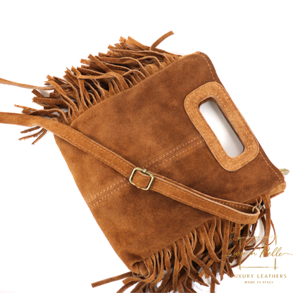 Suede Boho Tassel Crossbody Bag with Adjustable Detachable Straps