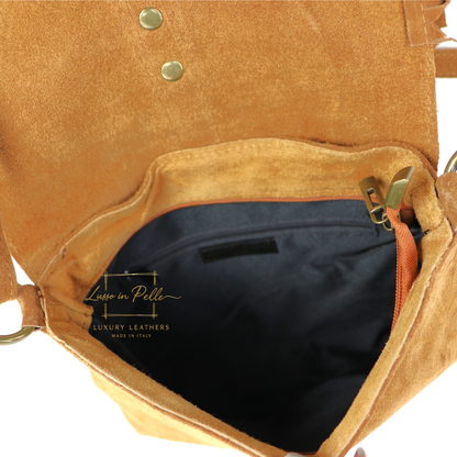 Fringe Suede Crossbody Bag with Adjustable Straps