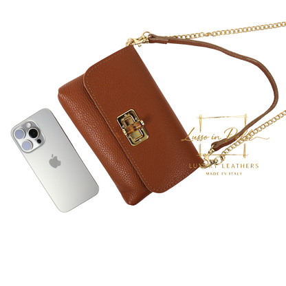 Small Pebbled Leather Clutch/Shoulder/Crossbody Bag with Bamboo-Style Clasp