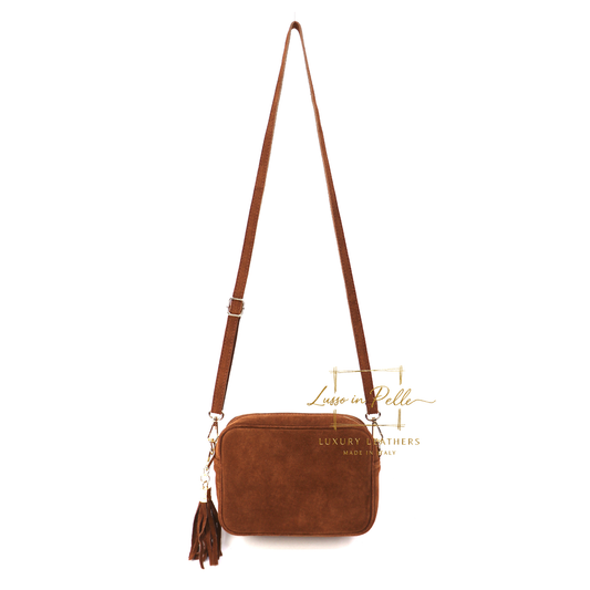 Suede Box Bag with Gold Hardware and Adjustable & Detachable Straps