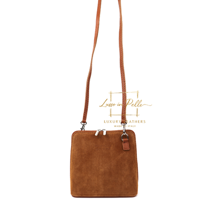 Small Suede Front Grain Leather Handbag with Detachable Straps
