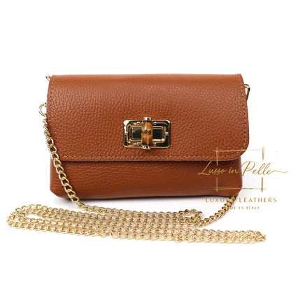 Small Pebbled Leather Clutch/Shoulder/Crossbody Bag with Bamboo-Style Clasp