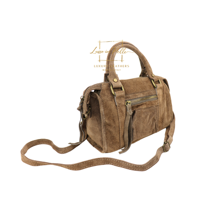 Small Suede Top Handle Crossbody Bag – Soft Genuine Leather Handbag with Detachable Strap