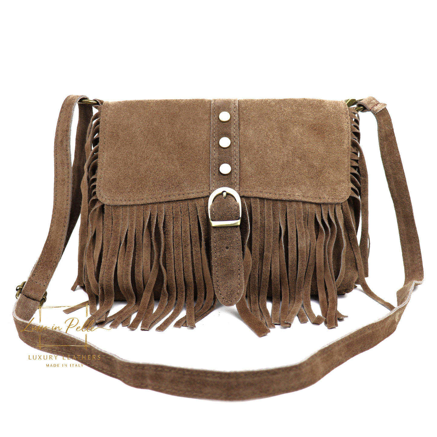Fringe Suede Crossbody Bag with Adjustable Straps