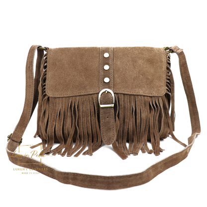 Fringe Suede Crossbody Bag with Adjustable Straps