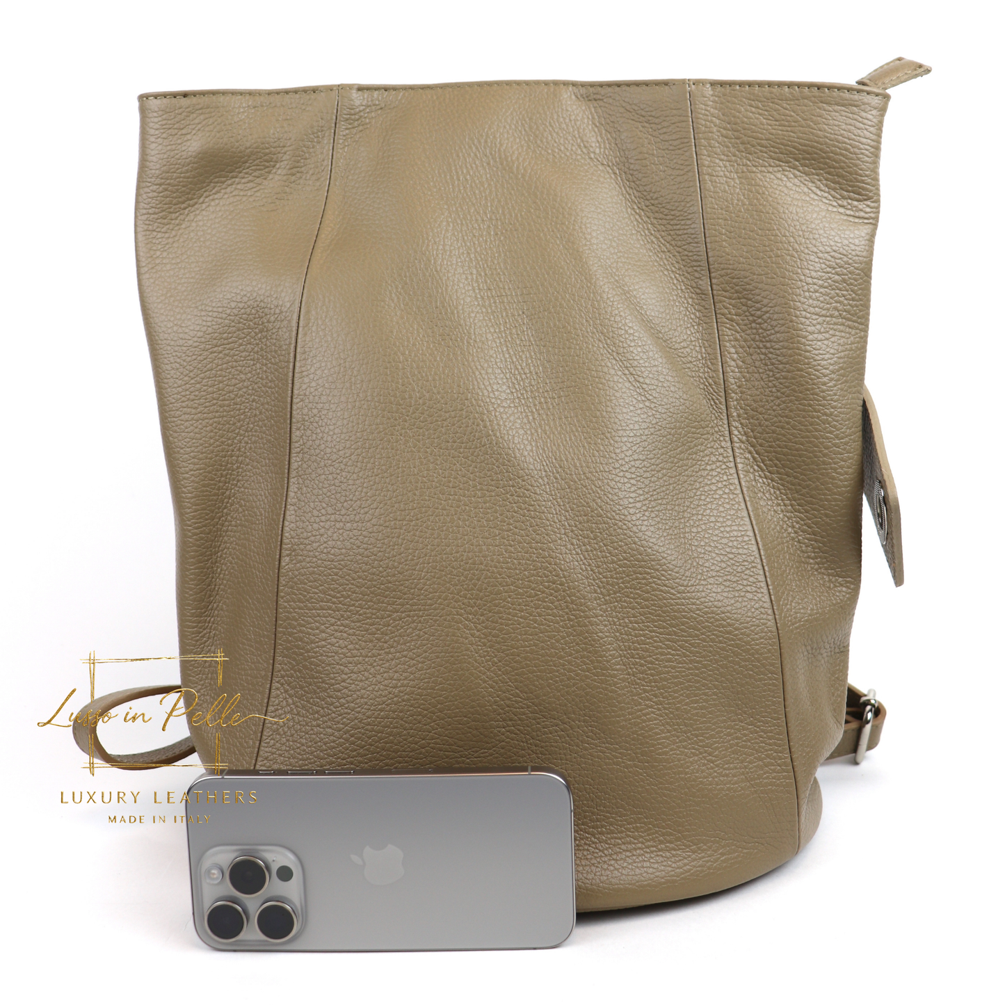 Fold-over Pebbled Leather Backpack