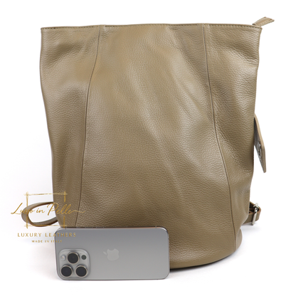 Fold-over Pebbled Leather Backpack